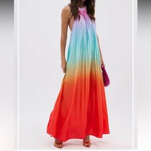 Pleated Ombre Halter Maxi Dress 🩷🩵💚💛🧡❤️